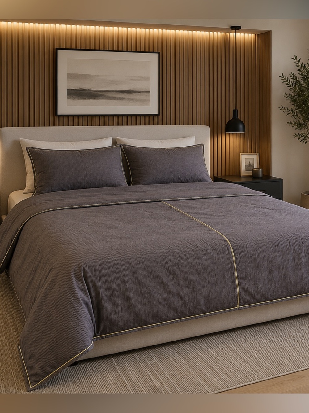 Luxury Linen Duvet Cover Queen Gray Green Stripe